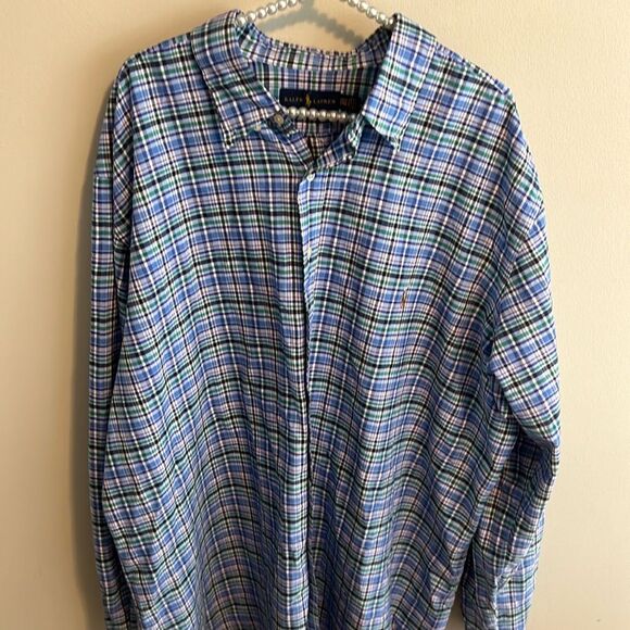 Ralph Lauren TALL Blue/Green Plaid Long Sleeve Button Down. Size 2XLT - Picture 1 of 4